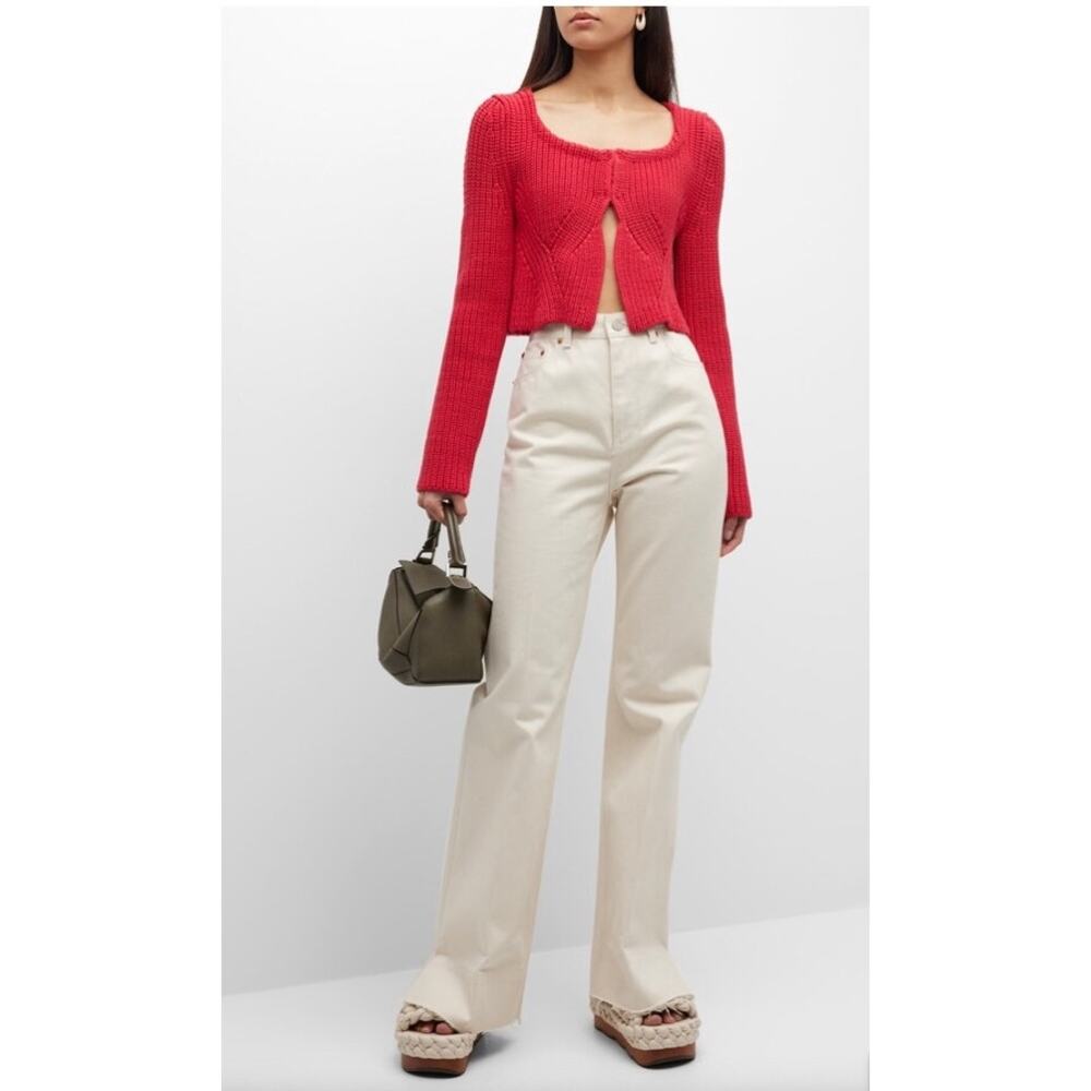 Recto Red Knit Chunky Scoop-Neck Crop Cardigan - Picture 2 of 14